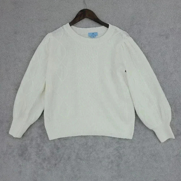 Cece Cable Knit Crewneck Sweater Women's Ribbed  Balloon sleeve 29PT - Picture 1 of 9